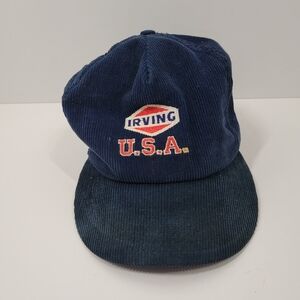 Vintage Victory Irving Gas Oil Petroleum Blue Corduroy Snapback Trucker Cap